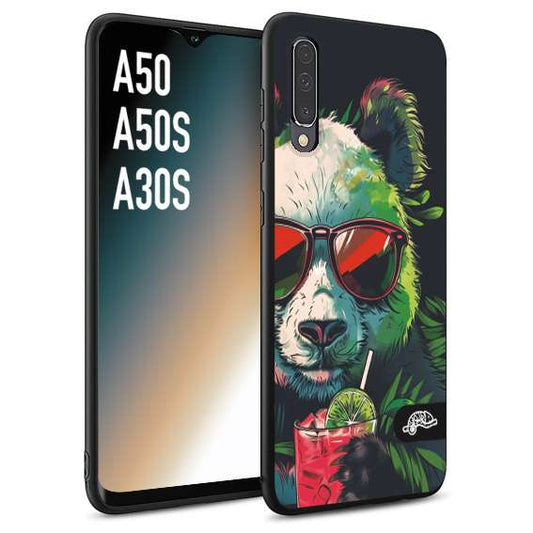 CUSTOMIZZA - Custodia cover nera morbida in tpu compatibile per Samsung A50 - A50S - A30S estate disegnata cocktails animali simpatici panda mojito