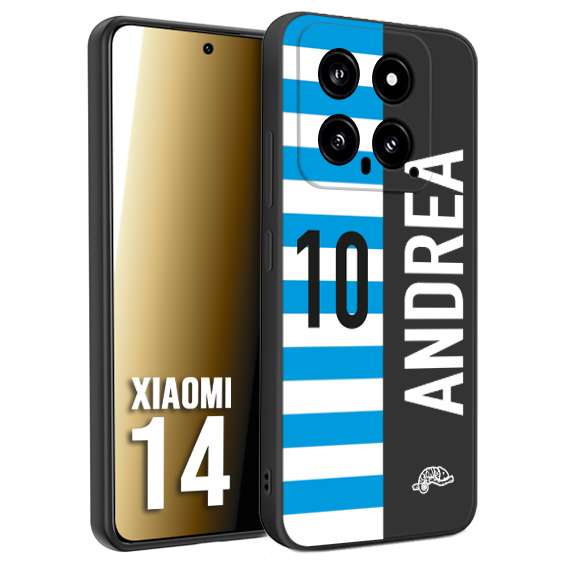 CUSTOMIZZA - Custodia cover nera morbida in tpu compatibile per Xiaomi 14 personalizzata calcio football nome e numero calciatori biancazzurri