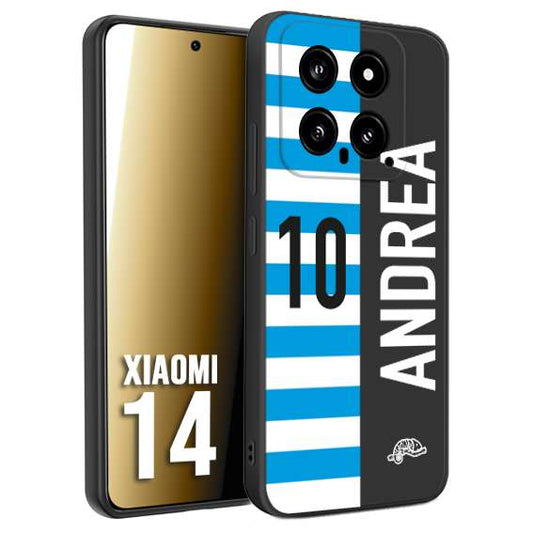 CUSTOMIZZA - Custodia cover nera morbida in tpu compatibile per Xiaomi 14 personalizzata calcio football nome e numero calciatori biancazzurri