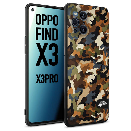 CUSTOMIZZA - Custodia cover nera morbida in tpu compatibile per Oppo Find X3 - Find X3 Pro 5G camouflage mimetico militare moderno blu marrone beige