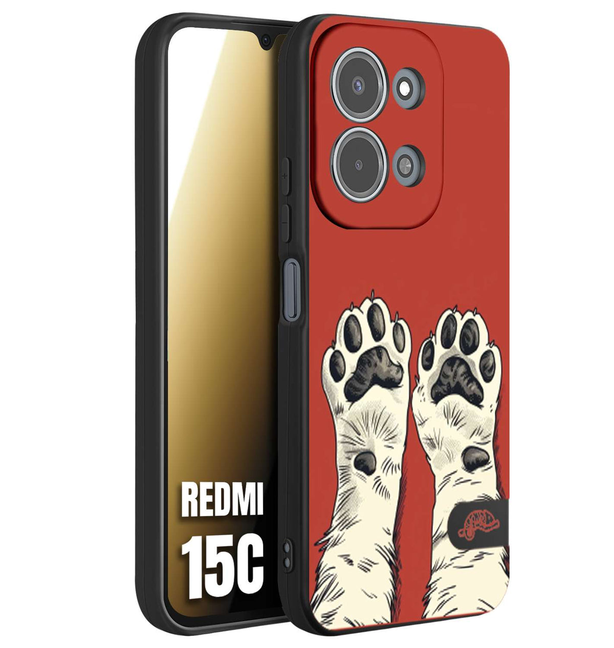 CUSTOMIZZA - Custodia cover nera morbida in tpu compatibile per Xiaomi Redmi 15C zampe di gatto cat paws rossa red disegnata fumetto cartoon