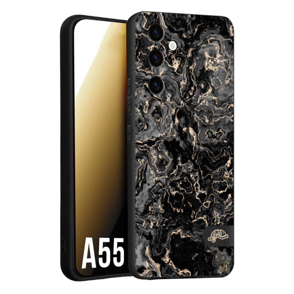 CUSTOMIZZA - Custodia cover nera morbida in tpu compatibile per Samsung A55 5G effetto marmo marble nero black venature dorato pietra