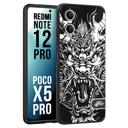 CUSTOMIZZA - Custodia cover nera morbida in tpu compatibile per Xiaomi Redmi Note 13 PRO 5G drago black and white bianco a rilievo disegnato tattoo tatuaggio