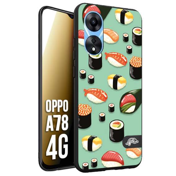 CUSTOMIZZA - Custodia cover nera morbida in tpu compatibile per Oppo A78 4G sushi disegni giapponese nighiri acquamarina verde