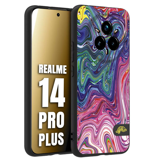CUSTOMIZZA - Custodia cover nera morbida in tpu compatibile per Realme 14 PRO PLUS colorata fantasia vortice marmo arcobaleno rosa blu fucsia