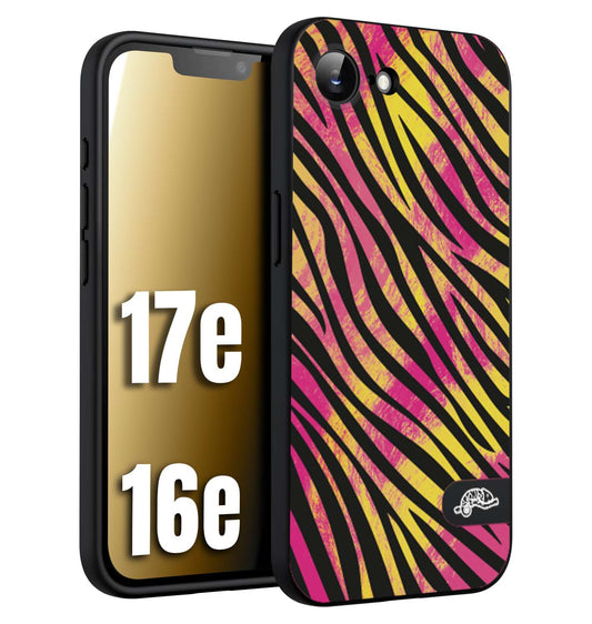 CUSTOMIZZA - Custodia cover nera morbida in tpu compatibile per iPhone 16E - 17E zebrata maculata a rilievo soft touch donna fucsia gialla