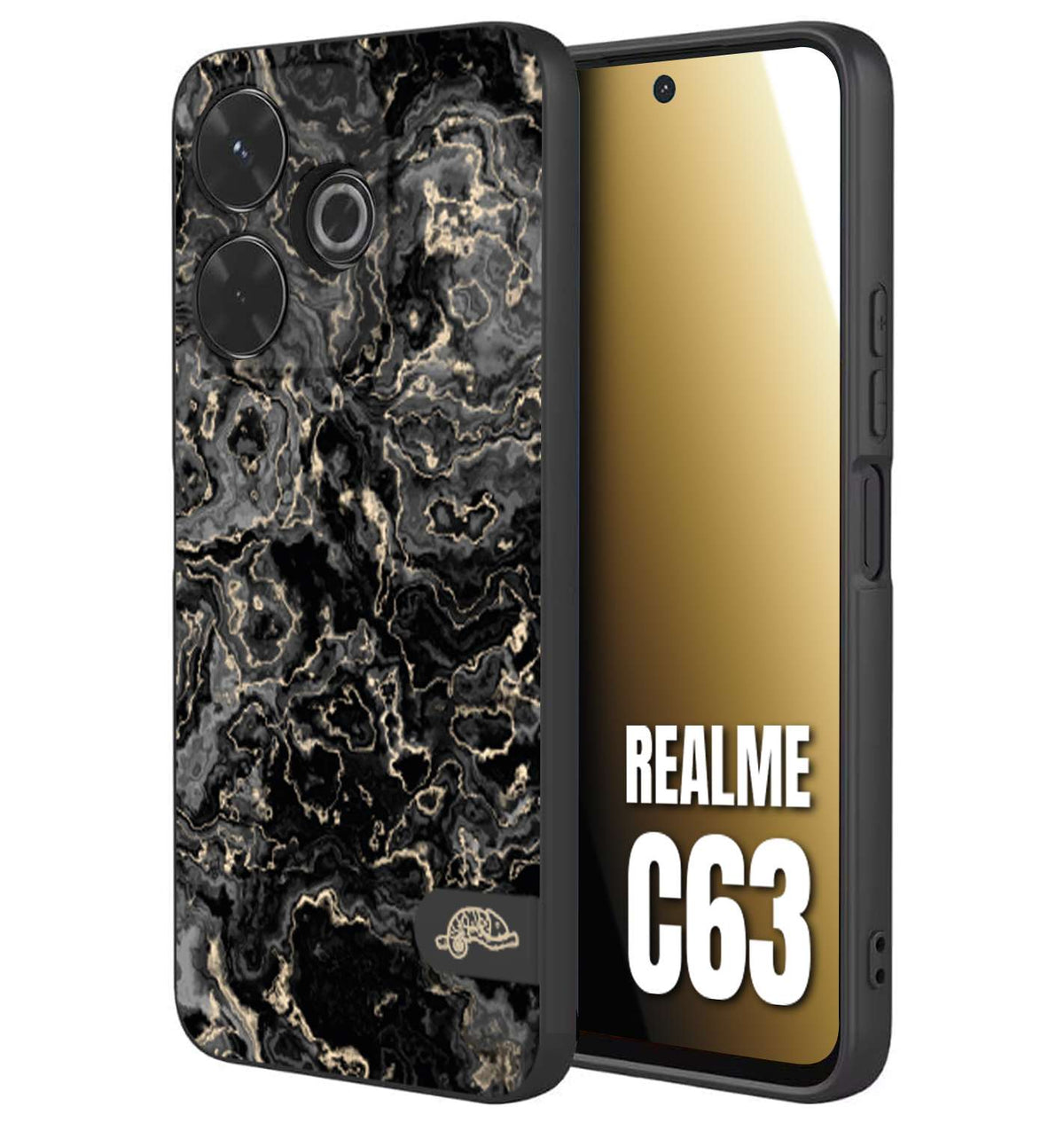 CUSTOMIZZA - Custodia cover nera morbida in tpu compatibile per Realme C63 effetto marmo marble nero black venature dorato pietra