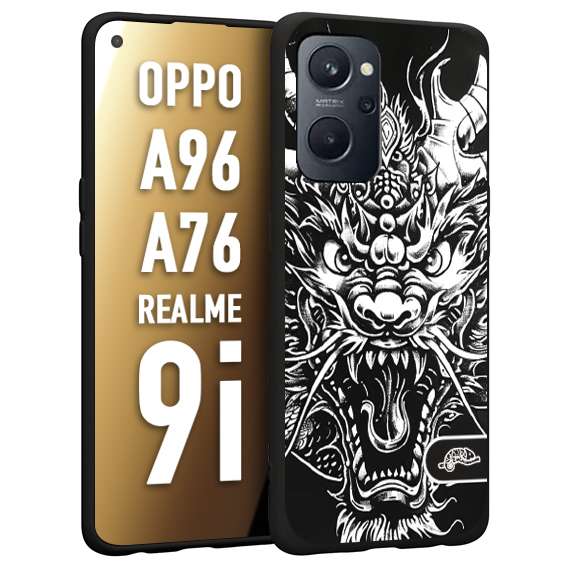 CUSTOMIZZA - Custodia cover nera morbida in tpu compatibile per Oppo Realme 9i - A96 - A76 drago black and white bianco a rilievo disegnato tattoo tatuaggio