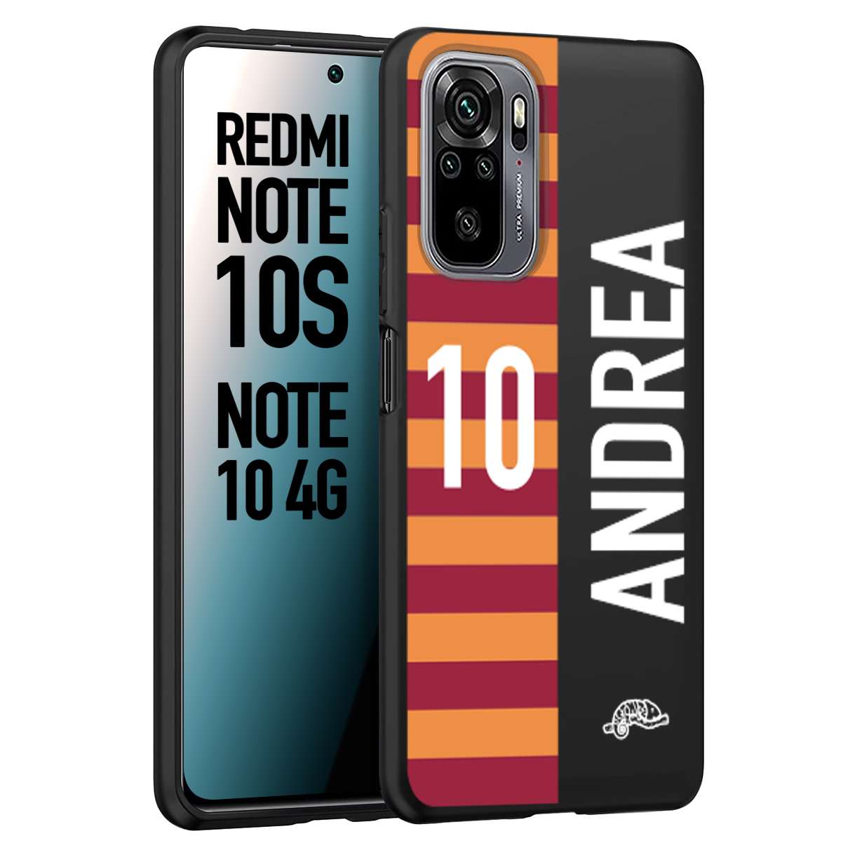 CUSTOMIZZA - Custodia cover nera morbida in tpu compatibile per Xiaomi Redmi Note 10S personalizzata calcio football nome e numero calciatori giallo rossi