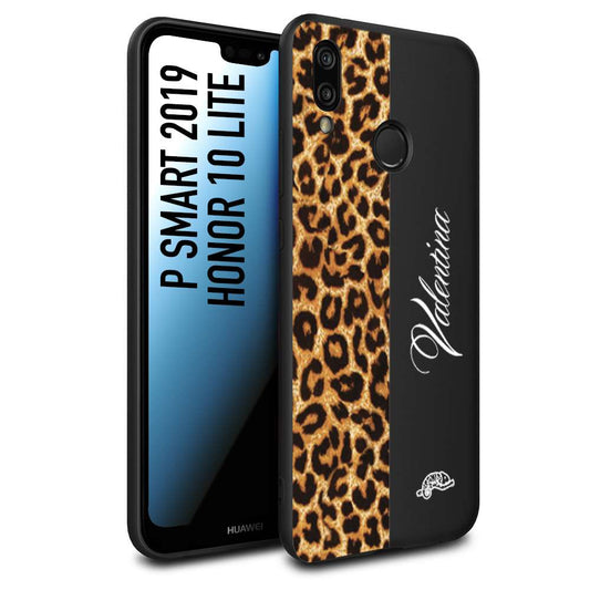 CUSTOMIZZA - Custodia cover nera morbida in tpu compatibile per Huawei P SMART 2019 custom nome scritta leopardato maculato donna marrone leopard
