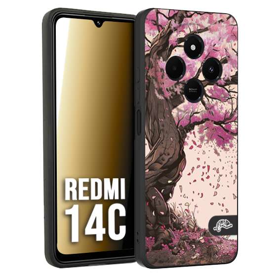 CUSTOMIZZA - Custodia cover nera morbida in tpu compatibile per Xiaomi Redmi 14C giapponese colori morbidi fiori di ciliegio rosa disegnata