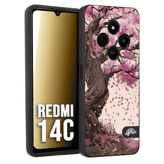 CUSTOMIZZA - Custodia cover nera morbida in tpu compatibile per Xiaomi Redmi 14C giapponese colori morbidi fiori di ciliegio rosa disegnata