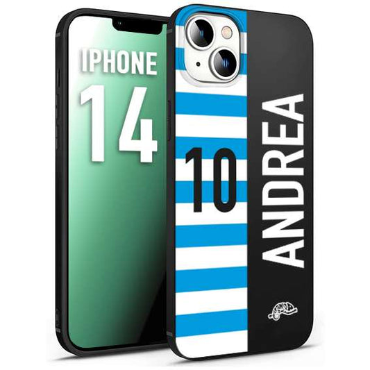 CUSTOMIZZA - Custodia cover nera morbida in tpu compatibile per iPhone 14 personalizzata calcio football nome e numero calciatori biancazzurri