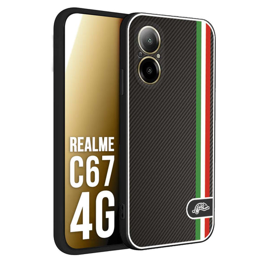 CUSTOMIZZA - Custodia cover nera morbida in tpu compatibile per Realme C67 4G effetto fibra di carbonio bandiera Italia made in Italy