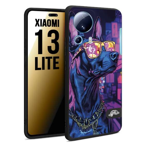 CUSTOMIZZA - Custodia cover nera morbida in tpu compatibile per Xiaomi 13 LITE animali cyberpunk dobermann cane street dog fucsia blu night