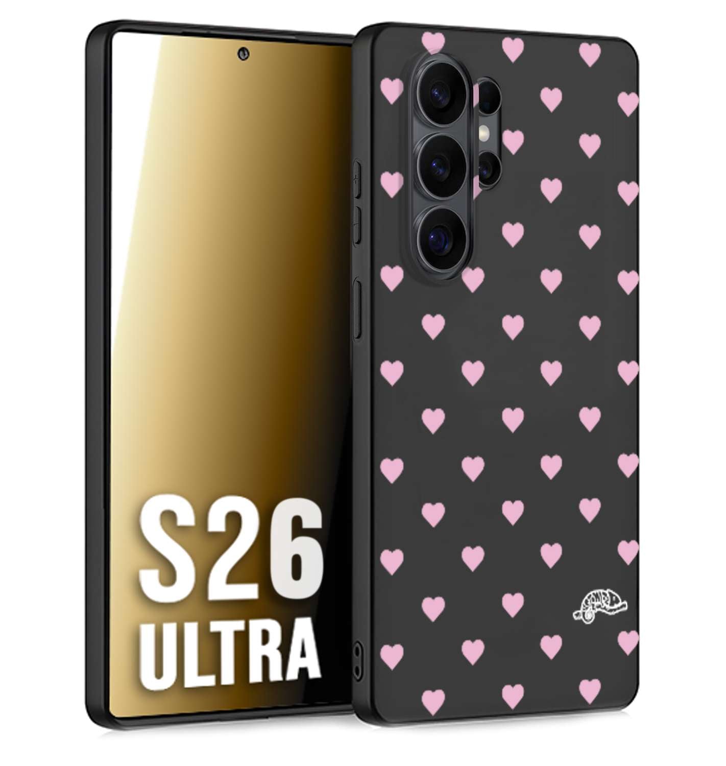 CUSTOMIZZA - Custodia cover nera morbida in tpu compatibile per Samsung S26 ULTRA cuori pois rosa su nero donna pin up vintage