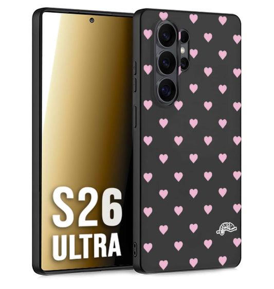 CUSTOMIZZA - Custodia cover nera morbida in tpu compatibile per Samsung S26 ULTRA cuori pois rosa su nero donna pin up vintage