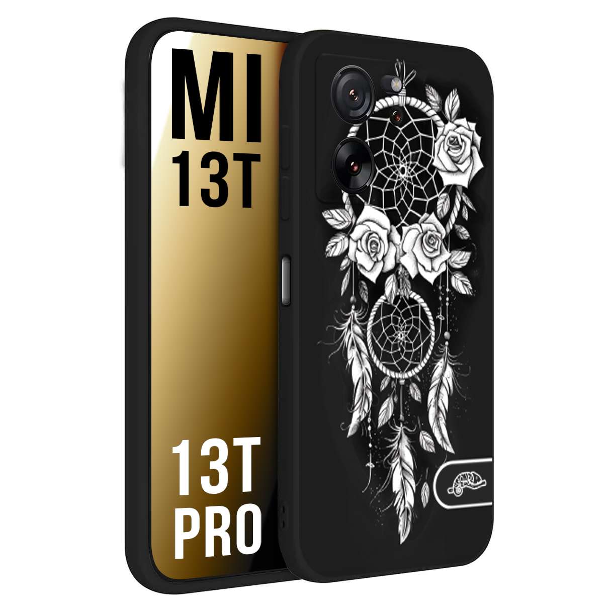 CUSTOMIZZA - Custodia cover nera morbida in tpu compatibile per Xiaomi 13T - 13T PRO acchiappasogni dreamcatcher black and white bianco a rilievo disegnato tattoo tatuaggio