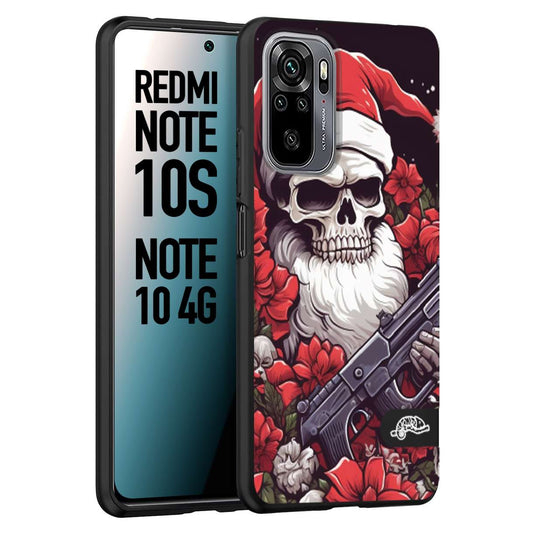 CUSTOMIZZA - Custodia cover nera morbida in tpu compatibile per Xiaomi Redmi Note 10S teschio natale santa claus fiori tattoo disegnato