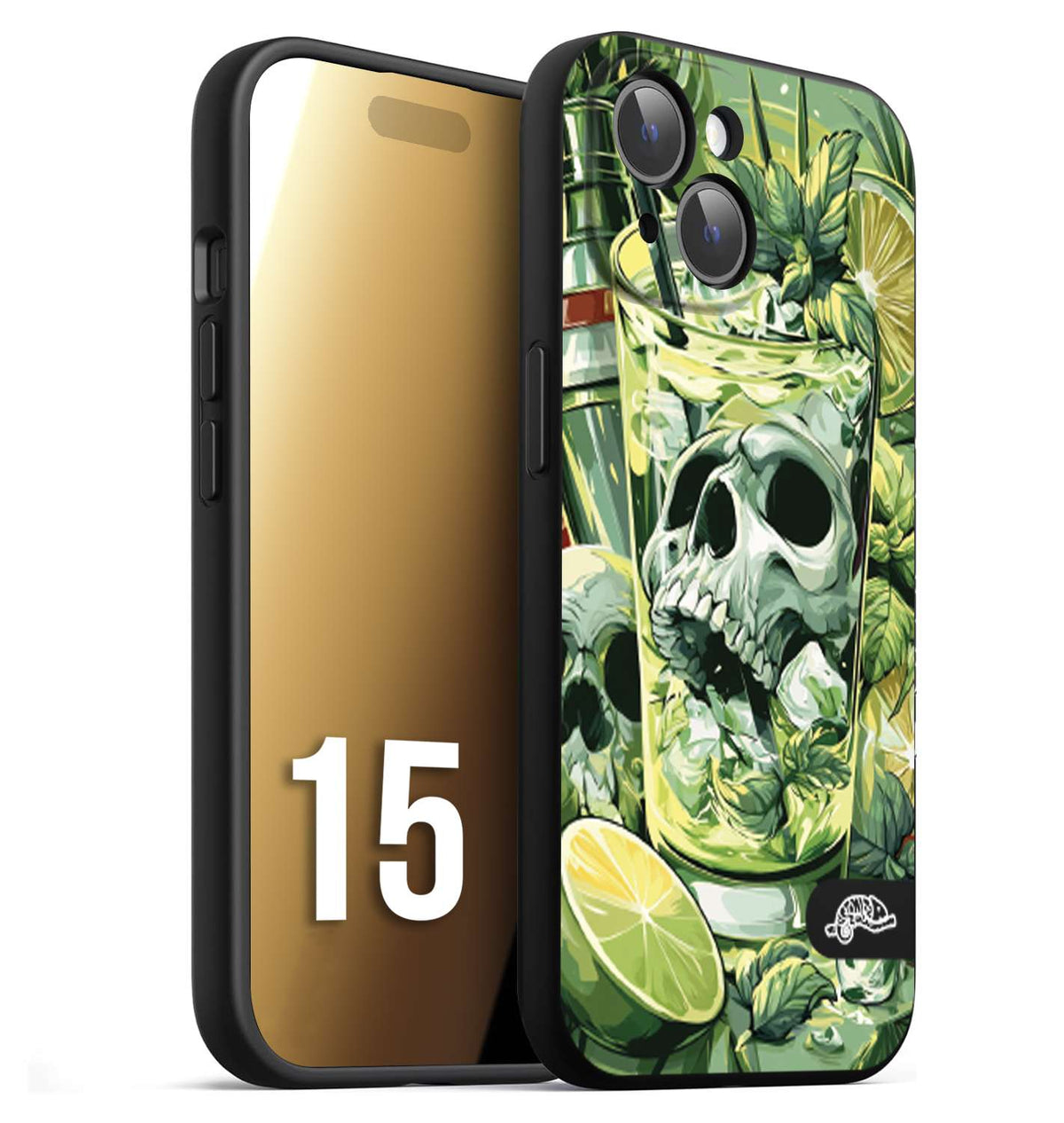 CUSTOMIZZA - Custodia cover nera morbida in tpu compatibile per iPhone 15 Mojito cocktail teschio illustrazione drink lime menta ghiacci tropicale street art