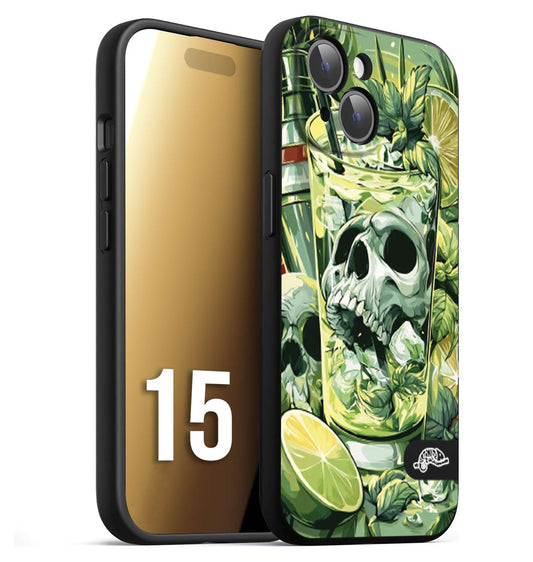 CUSTOMIZZA - Custodia cover nera morbida in tpu compatibile per iPhone 15 Mojito cocktail teschio illustrazione drink lime menta ghiacci tropicale street art