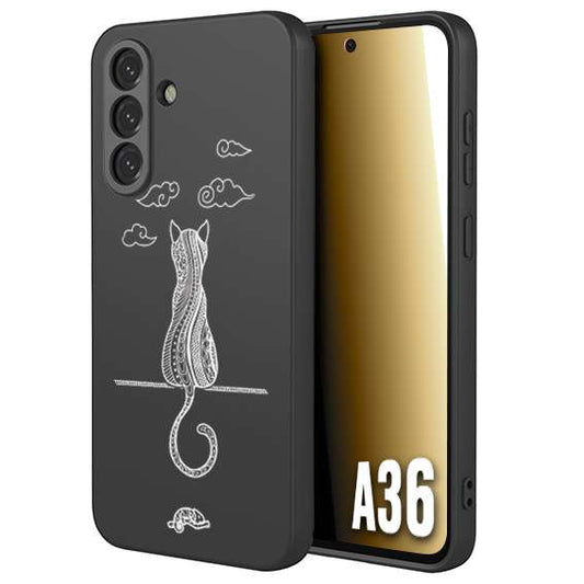 CUSTOMIZZA - Custodia cover nera morbida in tpu compatibile per Samsung A36 gatto mandala stilizzato gattino a rilievo soft touch donna bianca