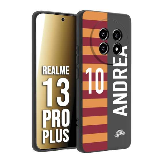 CUSTOMIZZA - Custodia cover nera morbida in tpu compatibile per Realme 13 PRO PLUS personalizzata calcio football nome e numero calciatori giallo rossi