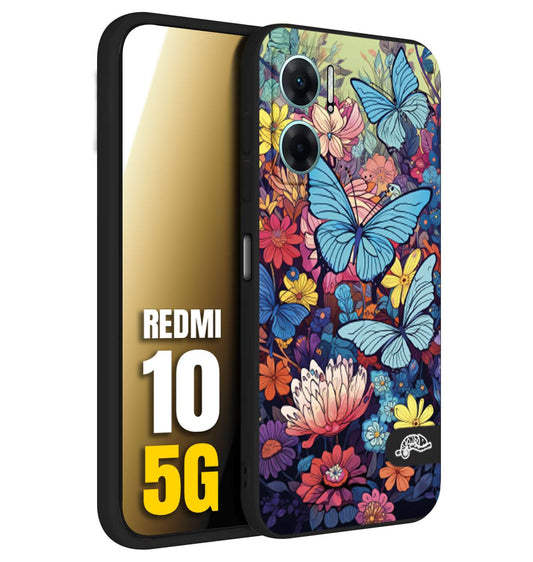 CUSTOMIZZA - Custodia cover nera morbida in tpu compatibile per Xiaomi Redmi 10 5G farfalle butterfly moderno donna disegnate gialla blu rosa