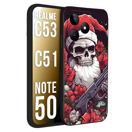 CUSTOMIZZA - Custodia cover nera morbida in tpu compatibile per Oppo Realme C53 - C51 - NOTE 50 teschio natale santa claus fiori tattoo disegnato