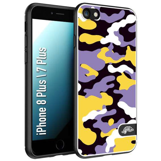 CUSTOMIZZA - Custodia cover nera morbida in tpu compatibile per iPhone 7 Plus - 8 plus camouflage mimetico militare viola lilla giallo