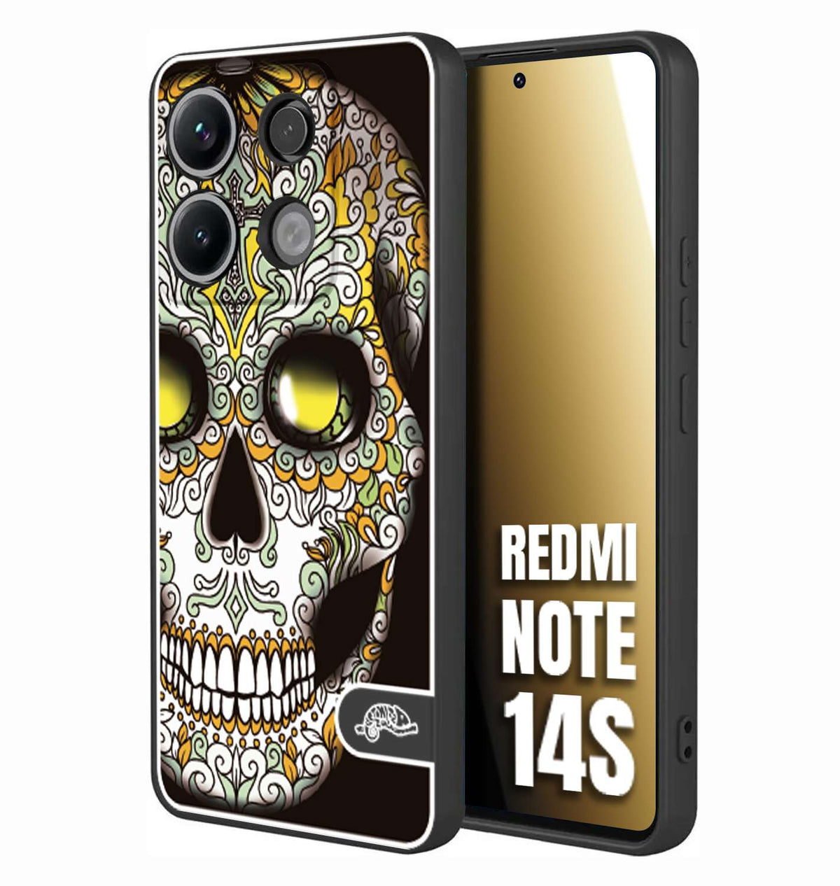 CUSTOMIZZA - Custodia cover nera morbida in tpu compatibile per Xiaomi Redmi Note 14S teschio messicano Mexican skull bianco verde giallo