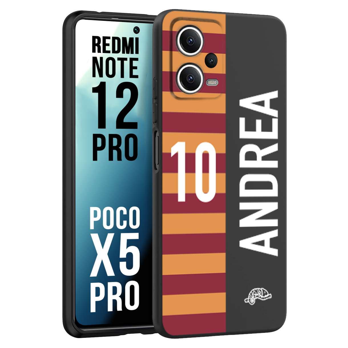 CUSTOMIZZA - Custodia cover nera morbida in tpu compatibile per Xiaomi Redmi Note 12 PRO - POCO X5 PRO personalizzata calcio football nome e numero calciatori giallo rossi