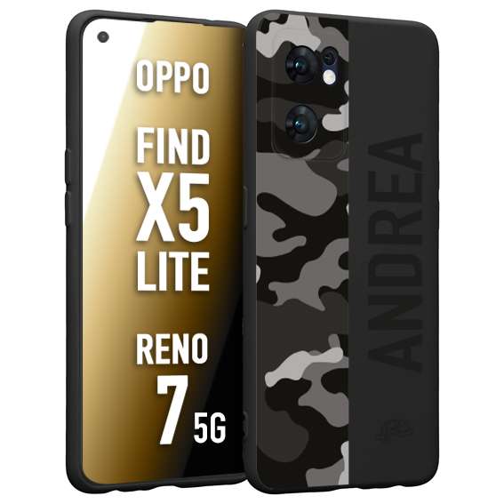 CUSTOMIZZA - Custodia cover nera morbida in tpu compatibile per Oppo Reno 7 - Find X5 LITE camouflage mimetico militare personalizzata nome