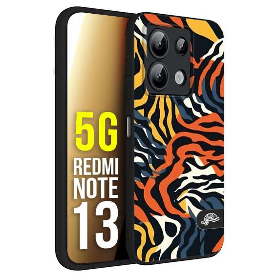 CUSTOMIZZA - Custodia cover nera morbida in tpu compatibile per Xiaomi Redmi Note 13 5G leopardato maculato tigrato tiger colorata gialla blu arancio