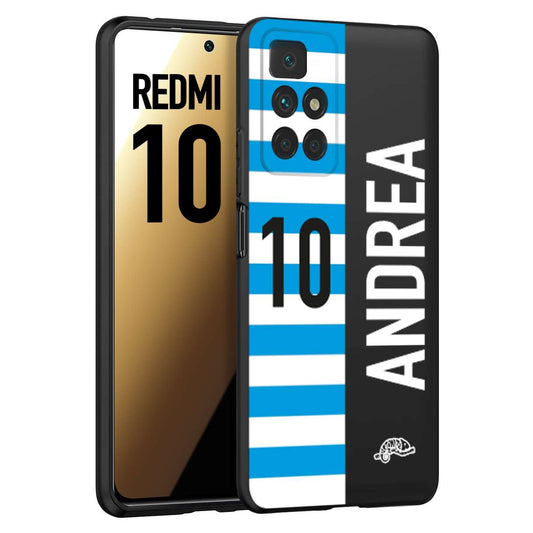 CUSTOMIZZA - Custodia cover nera morbida in tpu compatibile per Xiaomi Redmi 10 personalizzata calcio football nome e numero calciatori biancazzurri