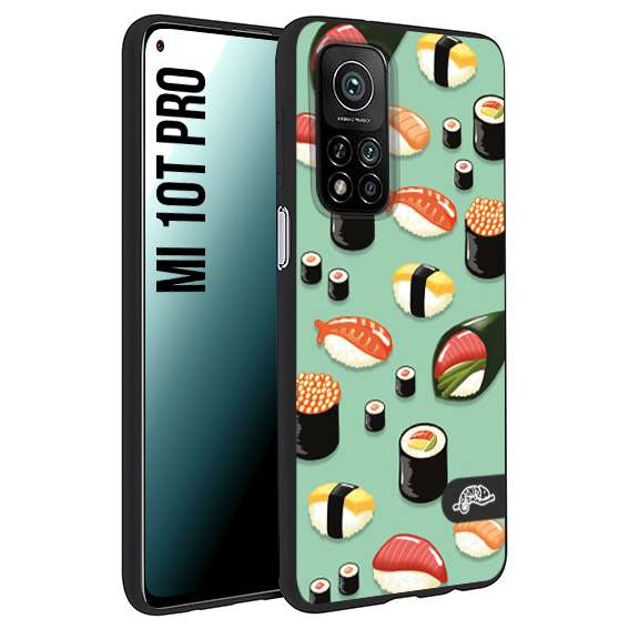 CUSTOMIZZA - Custodia cover nera morbida in tpu compatibile per Xiaomi Mi 10T PRO sushi disegni giapponese nighiri acquamarina verde