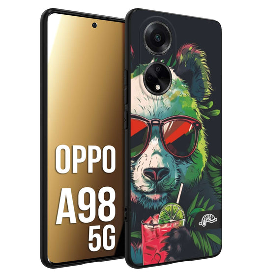 CUSTOMIZZA - Custodia cover nera morbida in tpu compatibile per Oppo A98 5G estate disegnata cocktails animali simpatici panda mojito