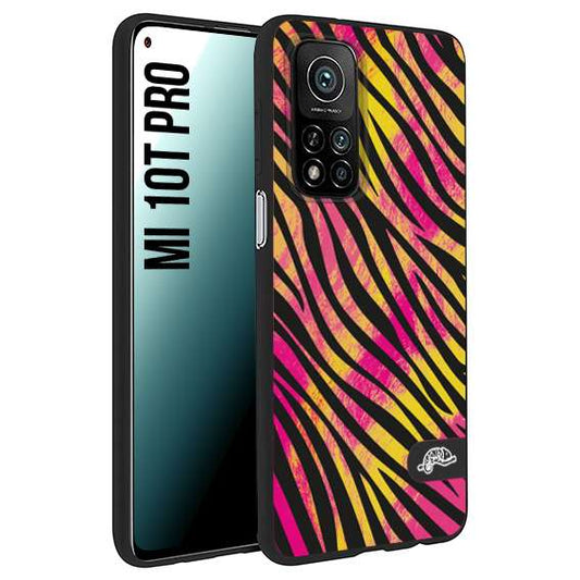 CUSTOMIZZA - Custodia cover nera morbida in tpu compatibile per Xiaomi Mi 10T PRO zebrata maculata a rilievo soft touch donna fucsia gialla