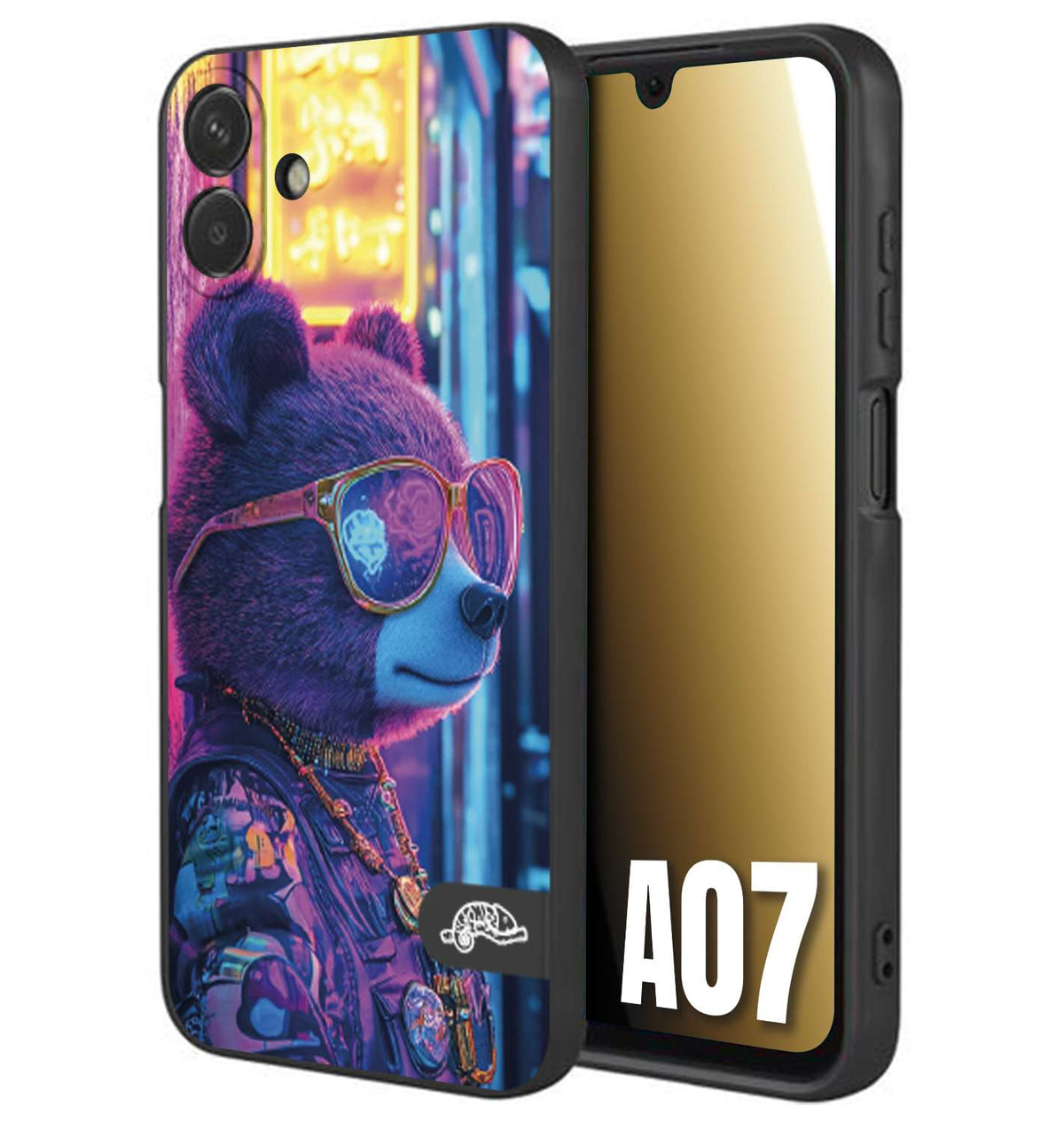 CUSTOMIZZA - Custodia cover nera morbida in tpu compatibile per Samsung A07 animali cyberpunk orsetto orso street bear fucsia blu night