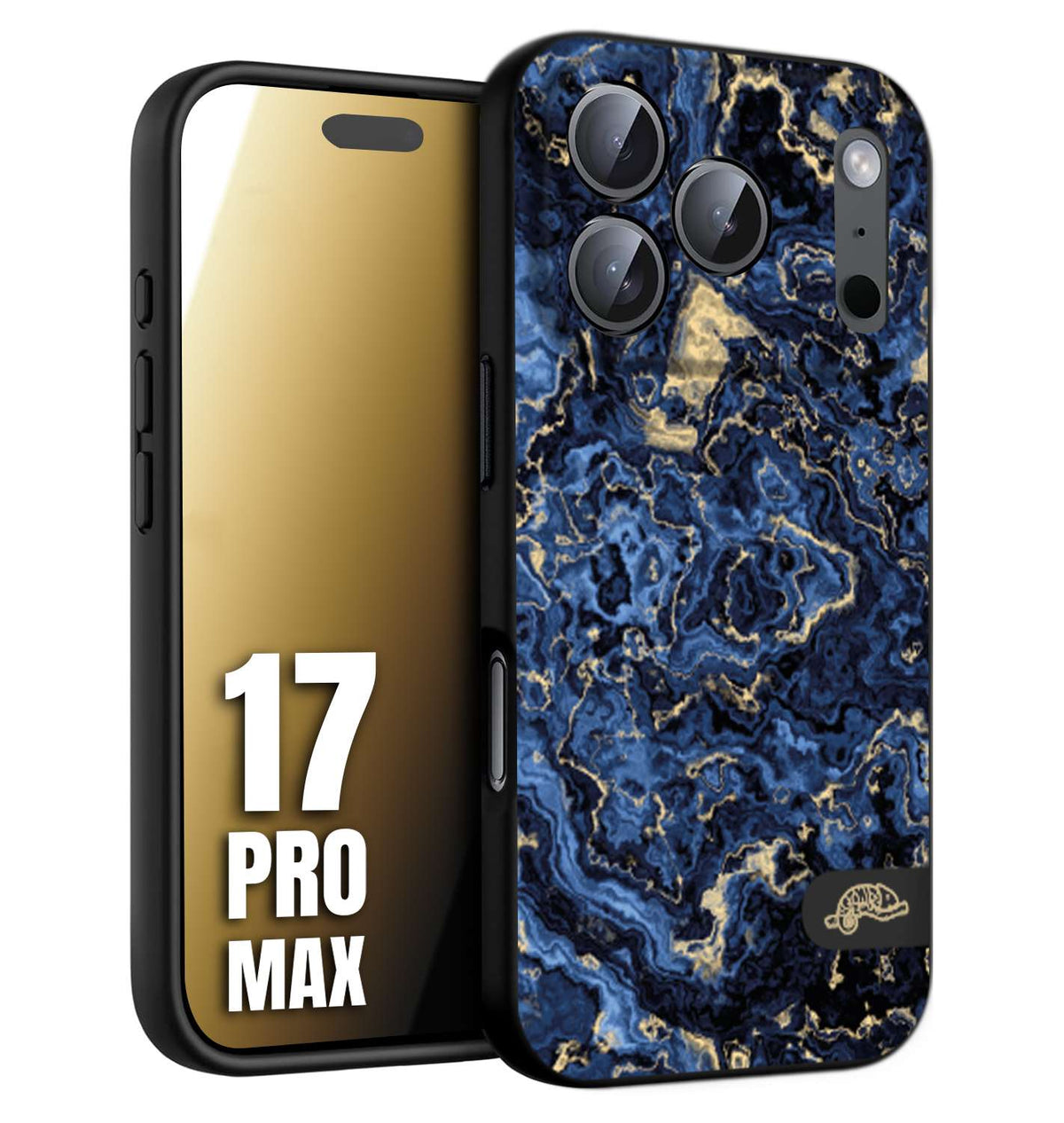 CUSTOMIZZA - Custodia cover nera morbida in tpu compatibile per iPhone 17 PRO MAX effetto marmo marble blu venature dorato psichedelico
