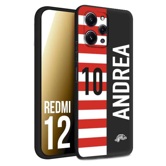 CUSTOMIZZA - Custodia cover nera morbida in tpu compatibile per Xiaomi Redmi 12 personalizzata calcio football nome e numero calciatori bianco rossa