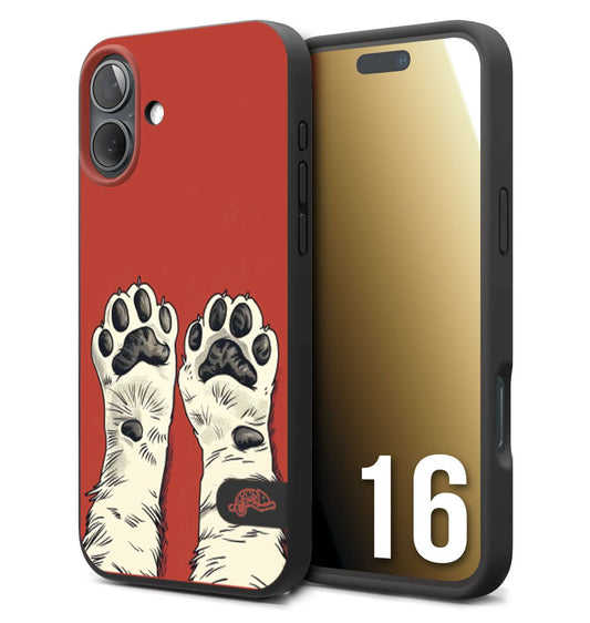 CUSTOMIZZA - Custodia cover nera morbida in tpu compatibile per iPhone 16 zampe di gatto cat paws rossa red disegnata fumetto cartoon