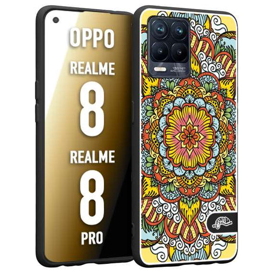 CUSTOMIZZA - Custodia cover nera morbida in tpu compatibile per Oppo Realme 8 - 8 PRO mandala colorato fiore nuvole arancione