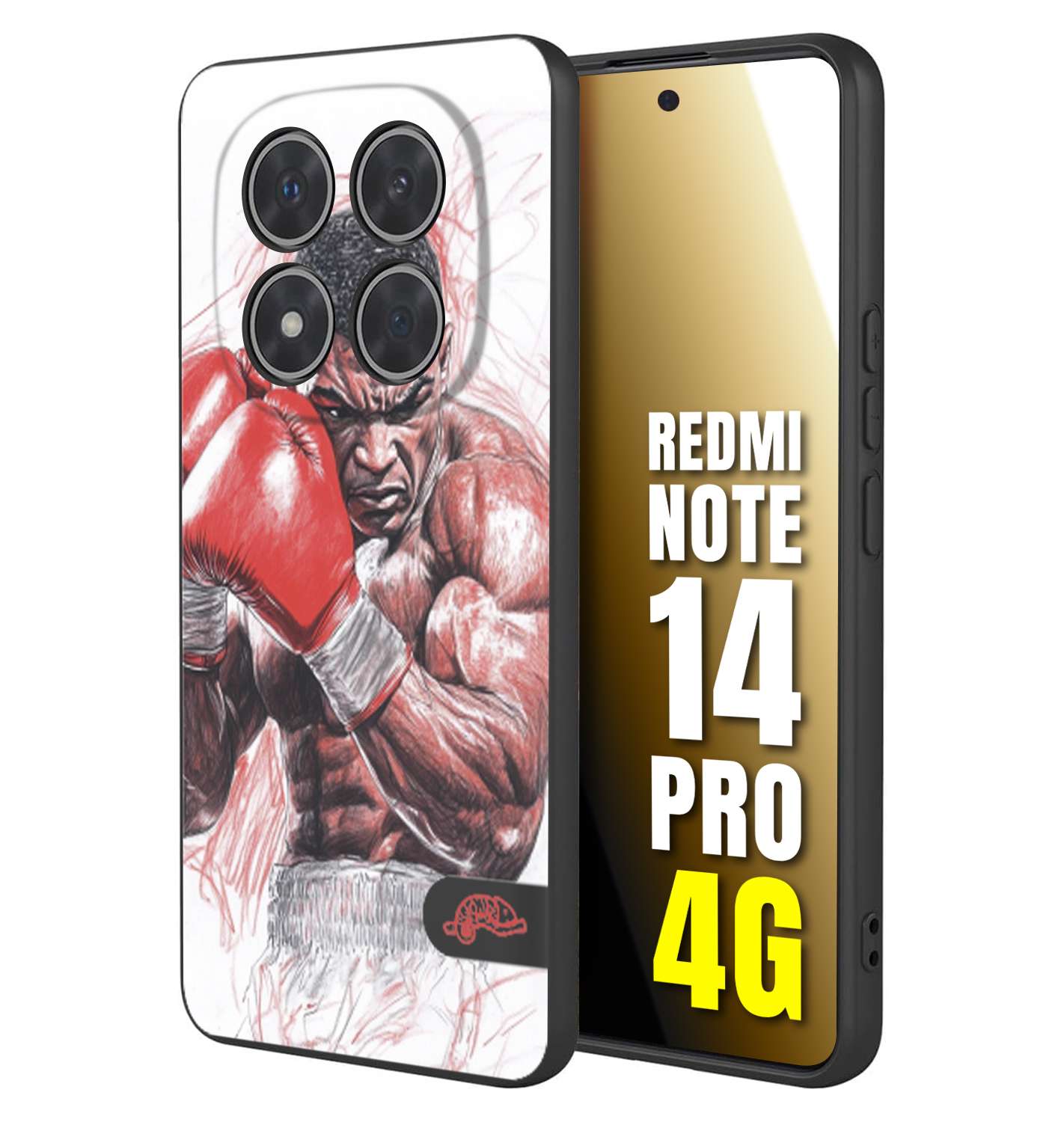 CUSTOMIZZA - Custodia cover nera morbida in tpu compatibile per Xiaomi Redmi Note 14 PRO 4G pugilato pugili disegno tattoo guantoni boxer pesi massimi iron mike