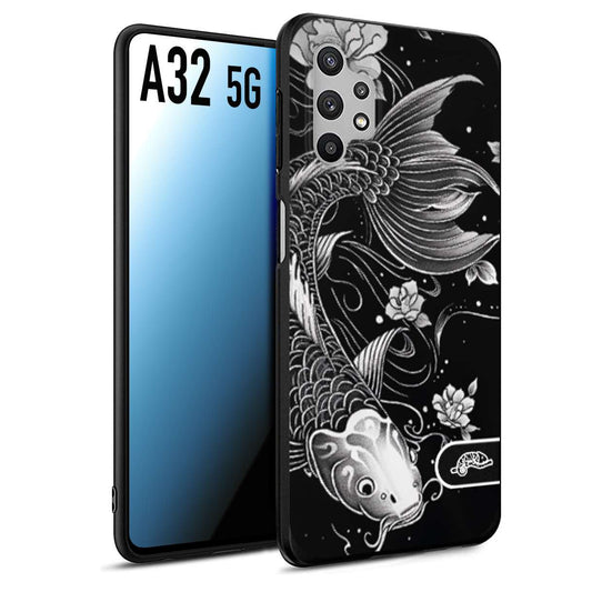 CUSTOMIZZA - Custodia cover nera morbida in tpu compatibile per Samsung A32 5G carpa koi black and white bianco a rilievo disegnato tattoo tatuaggio