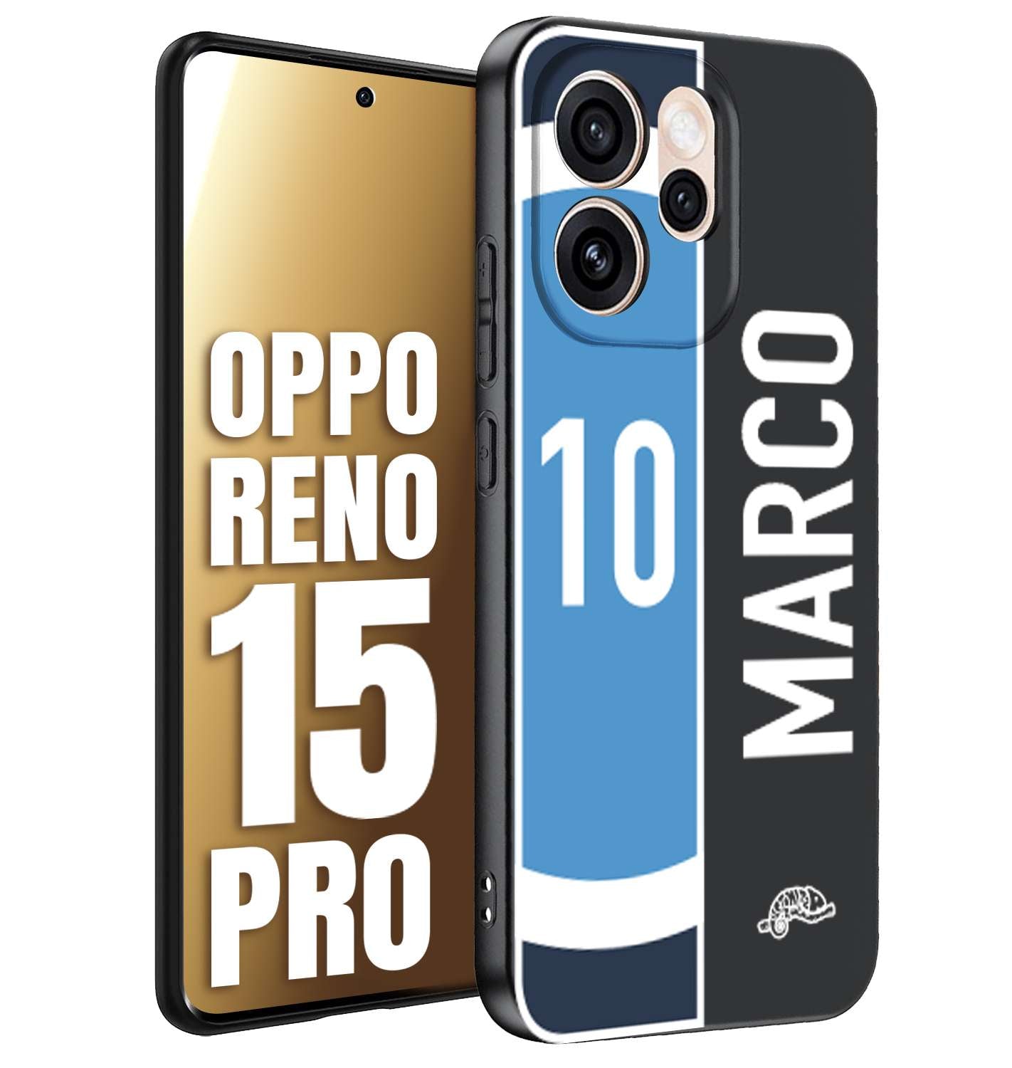 CUSTOMIZZA - Custodia cover nera morbida in tpu compatibile per Oppo Reno 15 PRO personalizzata calcio football nome e numero calciatori biancoazzurri bianco celesti