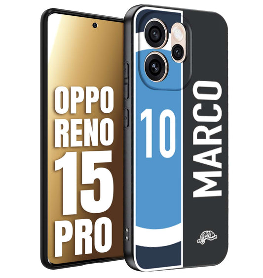 CUSTOMIZZA - Custodia cover nera morbida in tpu compatibile per Oppo Reno 15 PRO personalizzata calcio football nome e numero calciatori biancoazzurri bianco celesti