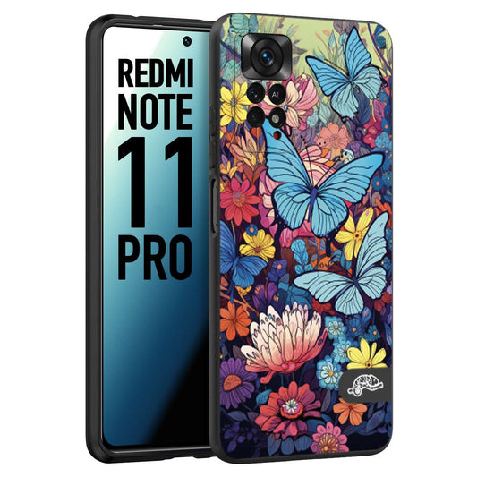 CUSTOMIZZA - Custodia cover nera morbida in tpu compatibile per Xiaomi Redmi Note 11 PRO farfalle butterfly moderno donna disegnate gialla blu rosa