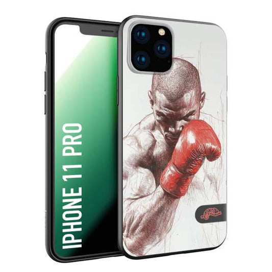 CUSTOMIZZA - Custodia cover nera morbida in tpu compatibile per iPhone 11 PRO pugilato pugili disegno tattoo guantoni box sport primo piano