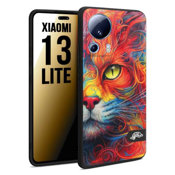 CUSTOMIZZA - Custodia cover nera morbida in tpu compatibile per Xiaomi 13 LITE animali color cat gatto viso colori vibranti disegnato schizzo